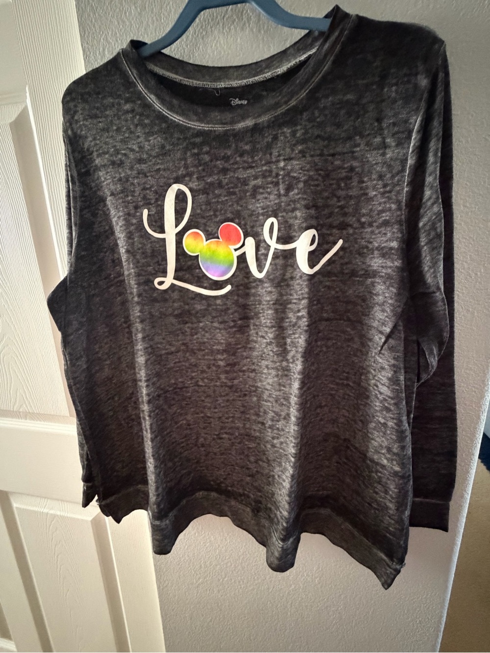 Disney Black Long-Sleeve Sweatshirt with Rainbow Mickey Love Graphic